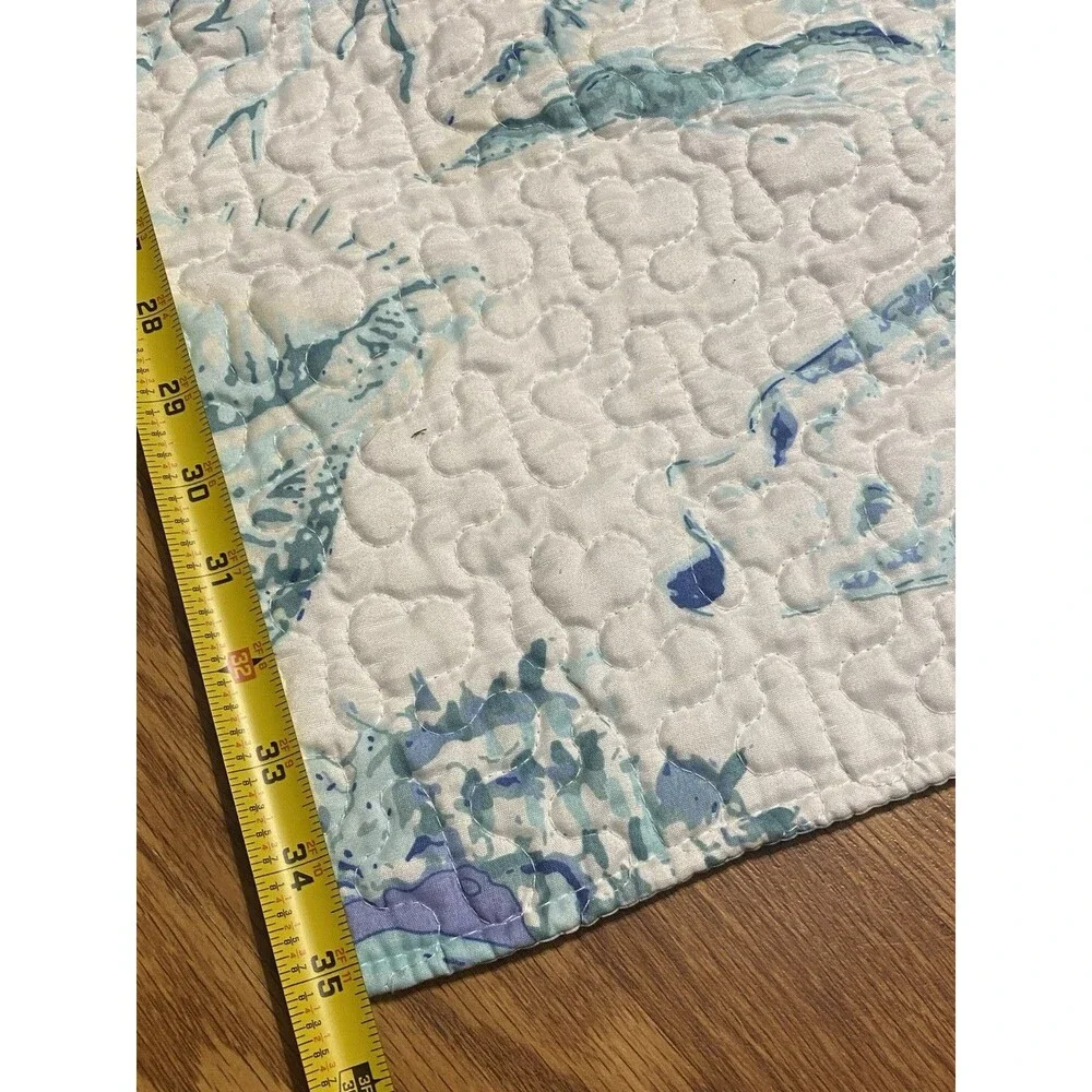 Teal White Quilted Pillow Cover Sham Nautical Coastal Beach Shells Sea Set of 2